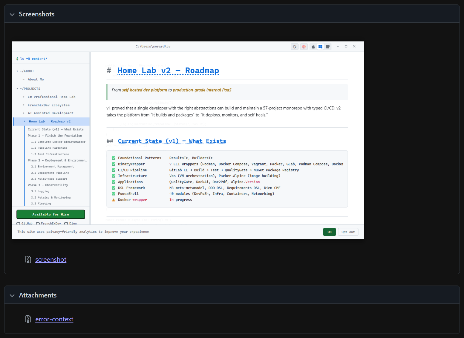 Screenshot of the failing page as captured by Playwright — the full rendered page with sidebar, content, and the element that triggered the a11y violation